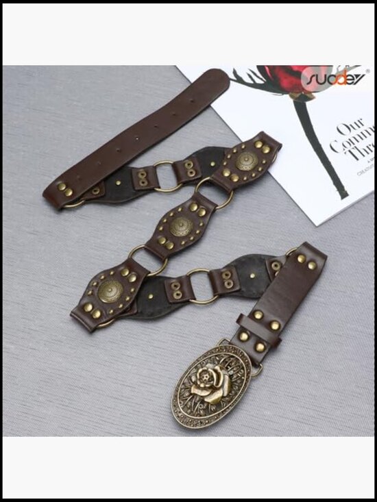 Vintage Western Belt Studded Rivets Faux Leather Cowgirl Chic Adjustable main image 4
